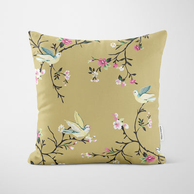 Gold Chinoiserie Floral Cushion - Handmade Homeware, Made in Britain - Windsor and White