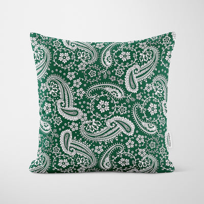 Forest Green Floral Paisley Cushion - Handmade Homeware, Made in Britain - Windsor and White
