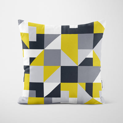 Yellow Geometric Mosaic Cushion - Handmade Homeware, Made in Britain - Windsor and White