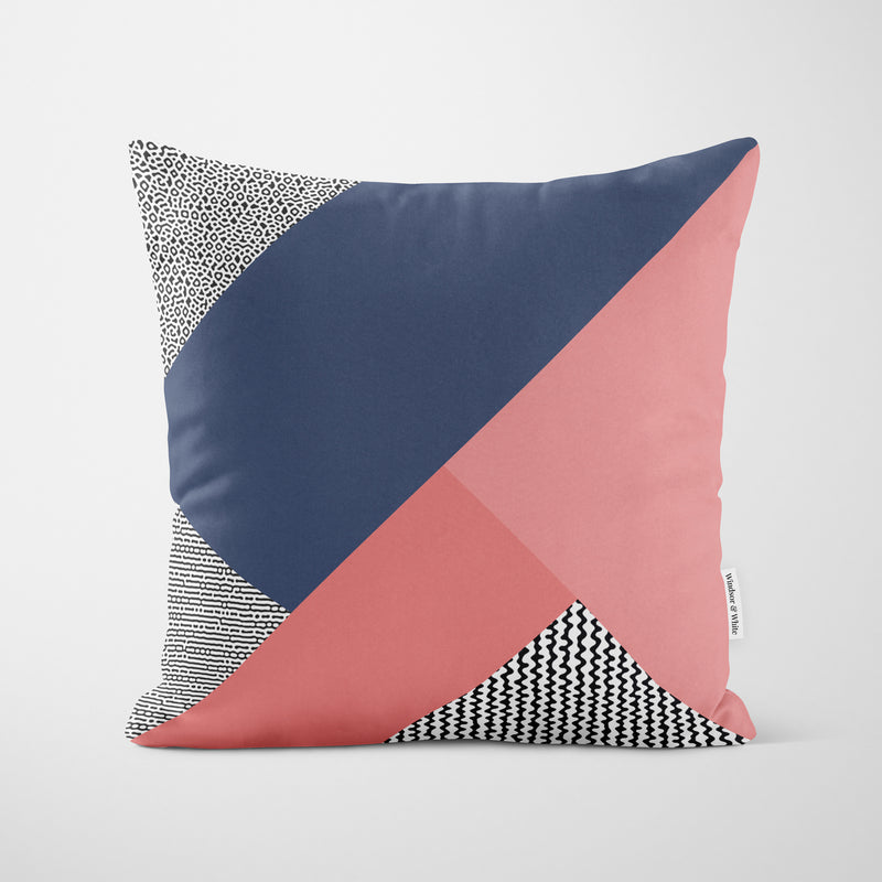 Modern Block Pink Blue Cushion - Handmade Homeware, Made in Britain - Windsor and White