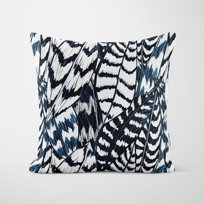 Navy Blue Sketched Leaves Cushion - Handmade Homeware, Made in Britain - Windsor and White
