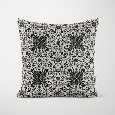 William Morris Ornate Tile Black Cushion - Handmade Homeware, Made in Britain - Windsor and White