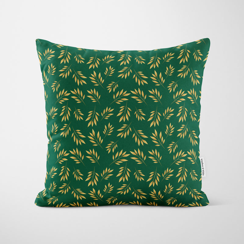 Dark Green Laurel Pattern Cushion - Handmade Homeware, Made in Britain - Windsor and White