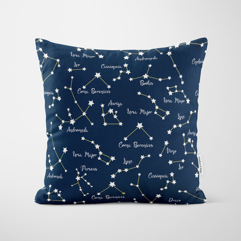 Navy Blue Constellations Cushion - Handmade Homeware, Made in Britain - Windsor and White