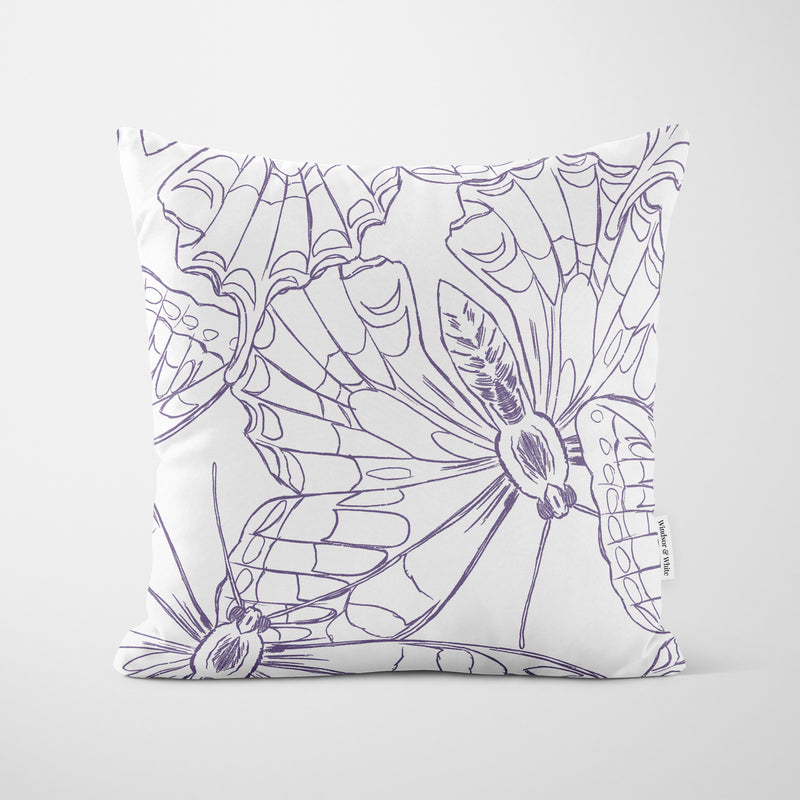 Purple Butterfly Outline Cushion - Handmade Homeware, Made in Britain - Windsor and White