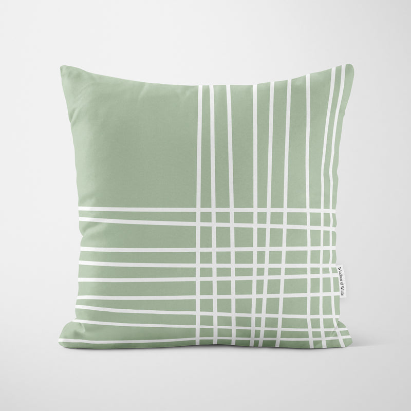 Sage Green Crosshatch Cushion - Handmade Homeware, Made in Britain - Windsor and White