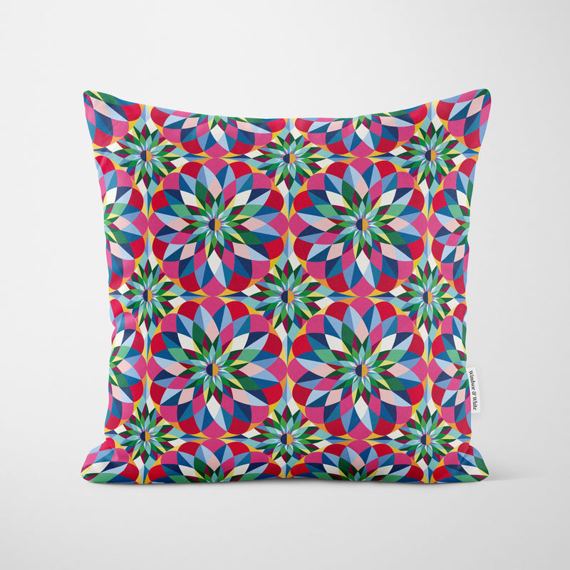 Red Kaleidoscope Pattern Cushion - Handmade Homeware, Made in Britain - Windsor and White