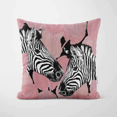 Pink Leaves Mono Zebra Cushion - Handmade Homeware, Made in Britain - Windsor and White