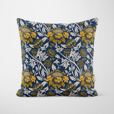 William Morris Mixed Sunflowers Navy Cushion - Handmade Homeware, Made in Britain - Windsor and White