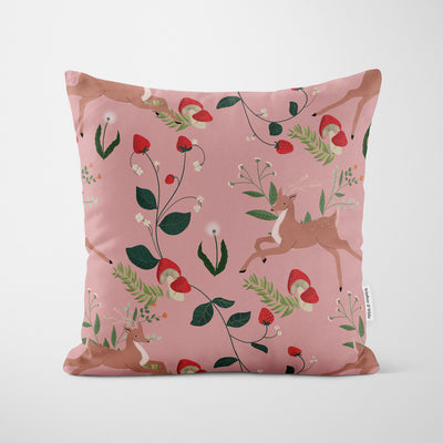 Deer Woodland Pink Cushion - Handmade Homeware, Made in Britain - Windsor and White