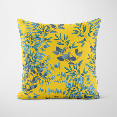 Yellow Boho Eucalyptus Cushion - Handmade Homeware, Made in Britain - Windsor and White
