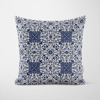 William Morris Ornate Tile Navy Cushion - Handmade Homeware, Made in Britain - Windsor and White