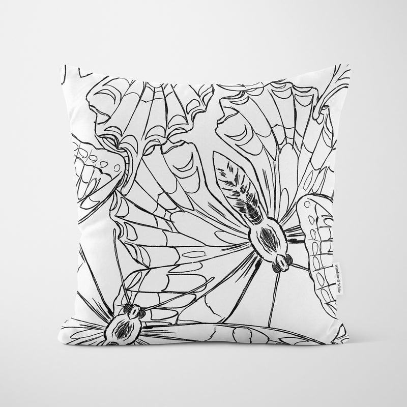 Black Butterfly Outline Cushion - Handmade Homeware, Made in Britain - Windsor and White