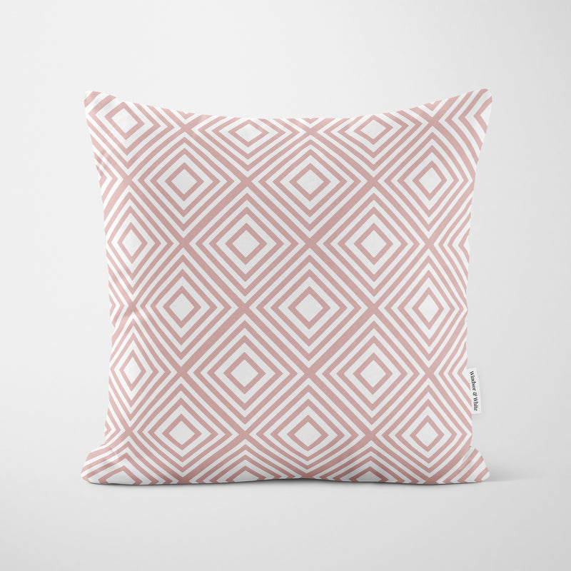 Diamond Pattern Dusky Pink Cushion - Handmade Homeware, Made in Britain - Windsor and White