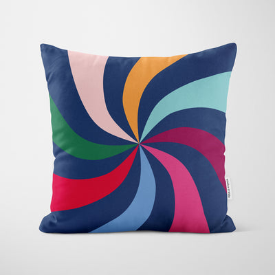 Retro Colour Swirl Navy Blue Cushion - Handmade Homeware, Made in Britain - Windsor and White