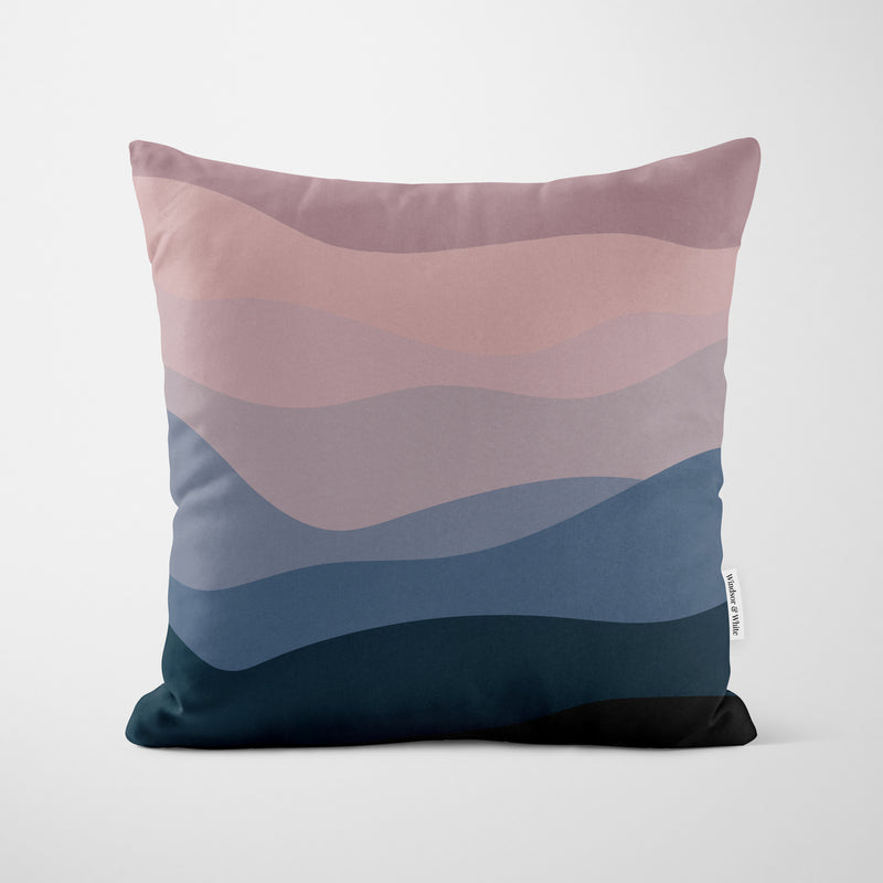 Landscape Waves Mauve Blue Cushion - Handmade Homeware, Made in Britain - Windsor and White