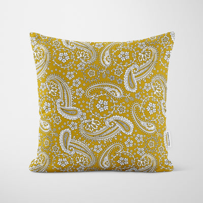 Saffron Gold Floral Paisley Cushion - Handmade Homeware, Made in Britain - Windsor and White