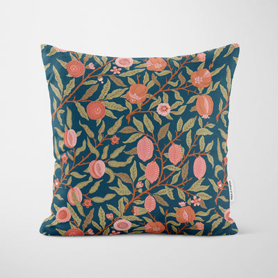 William Morris Fruit Print Autumn Navy Cushion - Handmade Homeware, Made in Britain - Windsor and White