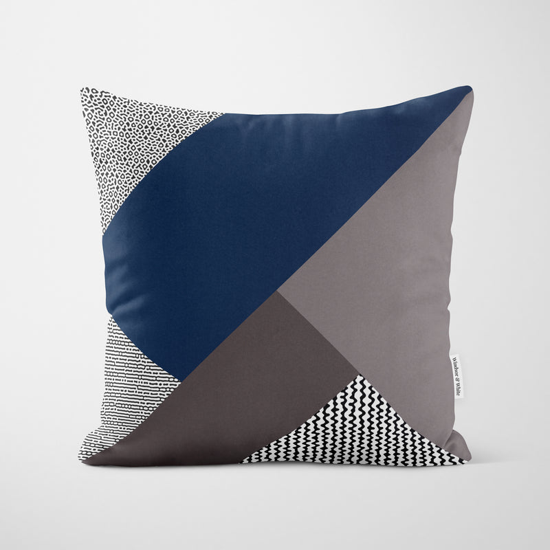 Modern Block Blue Grey Cushion - Handmade Homeware, Made in Britain - Windsor and White