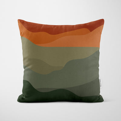 Landscape Waves Green Sunset Cushion - Handmade Homeware, Made in Britain - Windsor and White