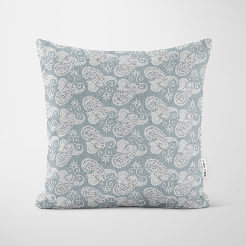 Grey Vintage Paisley Cushion - Handmade Homeware, Made in Britain - Windsor and White