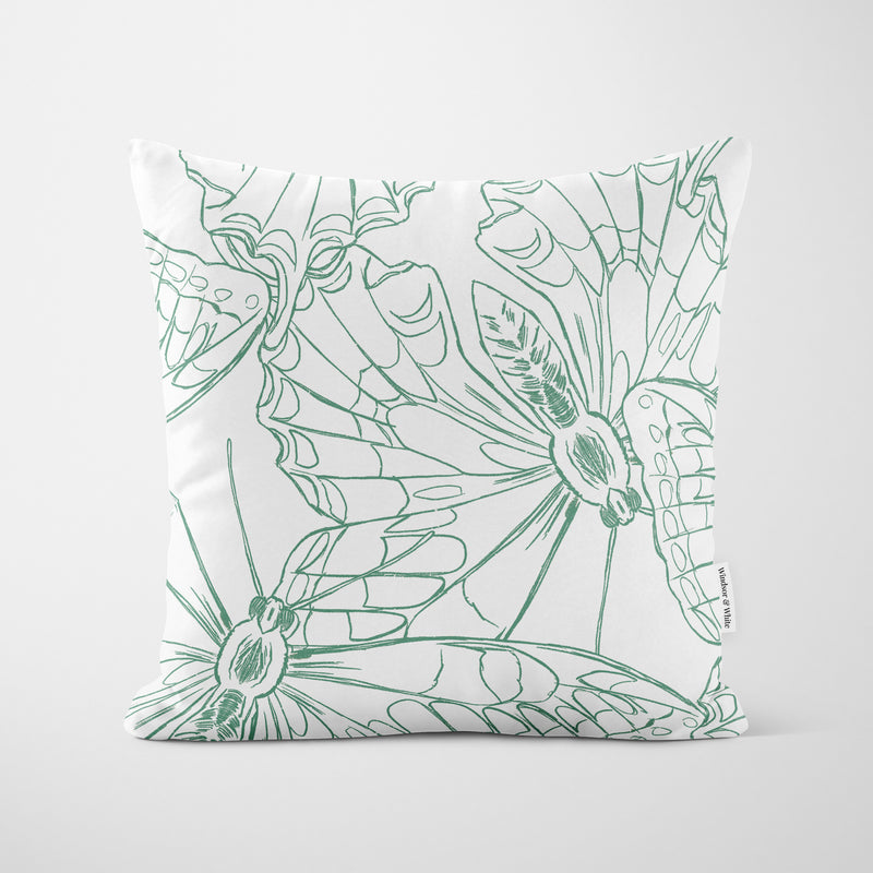 Green Butterfly Outline Cushion - Handmade Homeware, Made in Britain - Windsor and White