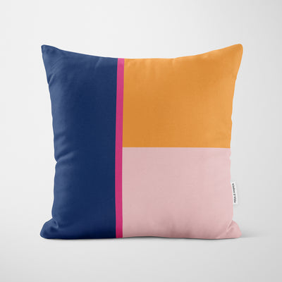 Navy Amber Pink Colour Block Cushion - Handmade Homeware, Made in Britain - Windsor and White