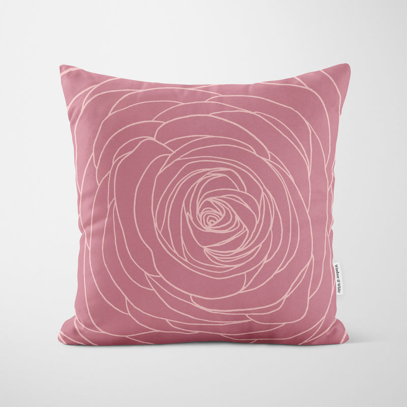 Rose Outline Pink Cushion - Handmade Homeware, Made in Britain - Windsor and White