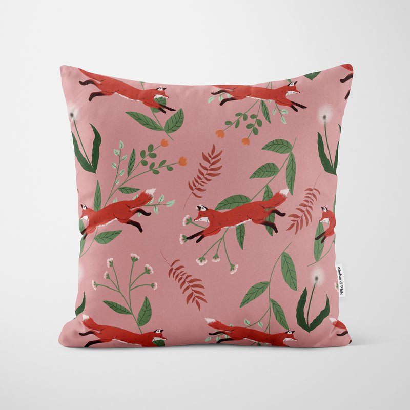Foxes And Flora Pink Cushion - Handmade Homeware, Made in Britain - Windsor and White
