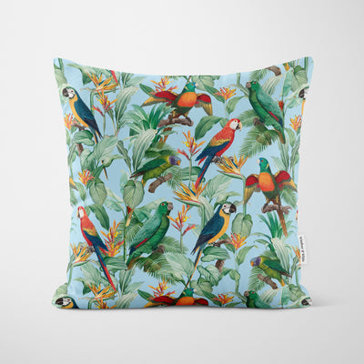 Tropical Birds Blue Cushion - Handmade Homeware, Made in Britain - Windsor and White