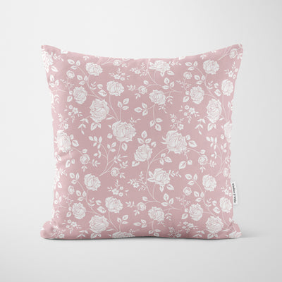 Pink Rose Stencil Pattern Cushion - Handmade Homeware, Made in Britain - Windsor and White