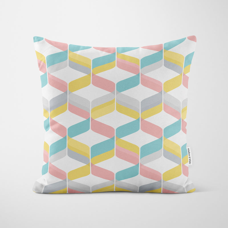 Bright Retro Geometric Cushion - Handmade Homeware, Made in Britain - Windsor and White