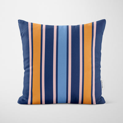 Blue Amber Wide Regimental Stripe Cushion - Handmade Homeware, Made in Britain - Windsor and White
