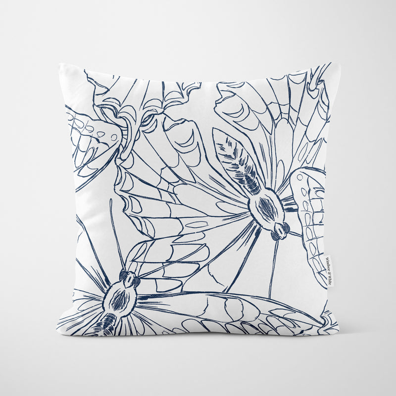Blue Butterfly Outline Cushion - Handmade Homeware, Made in Britain - Windsor and White