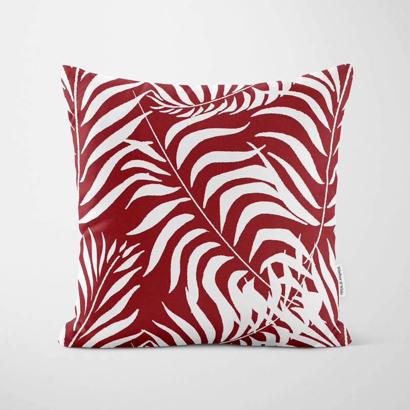 Palm Leaves Burgundy Cushion - Handmade Homeware, Made in Britain - Windsor and White