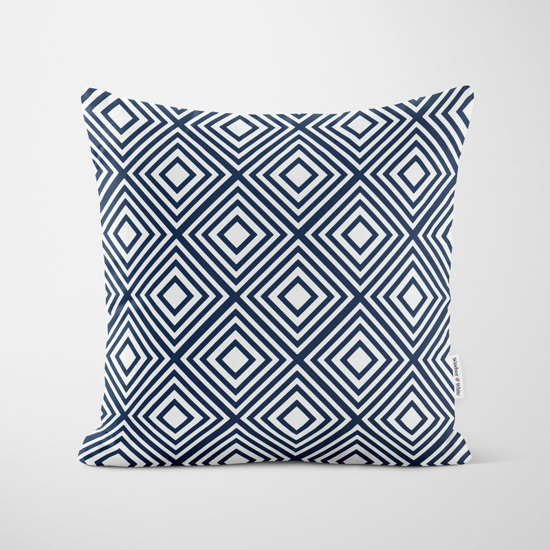 Diamond Pattern Navy Blue Cushion - Handmade Homeware, Made in Britain - Windsor and White
