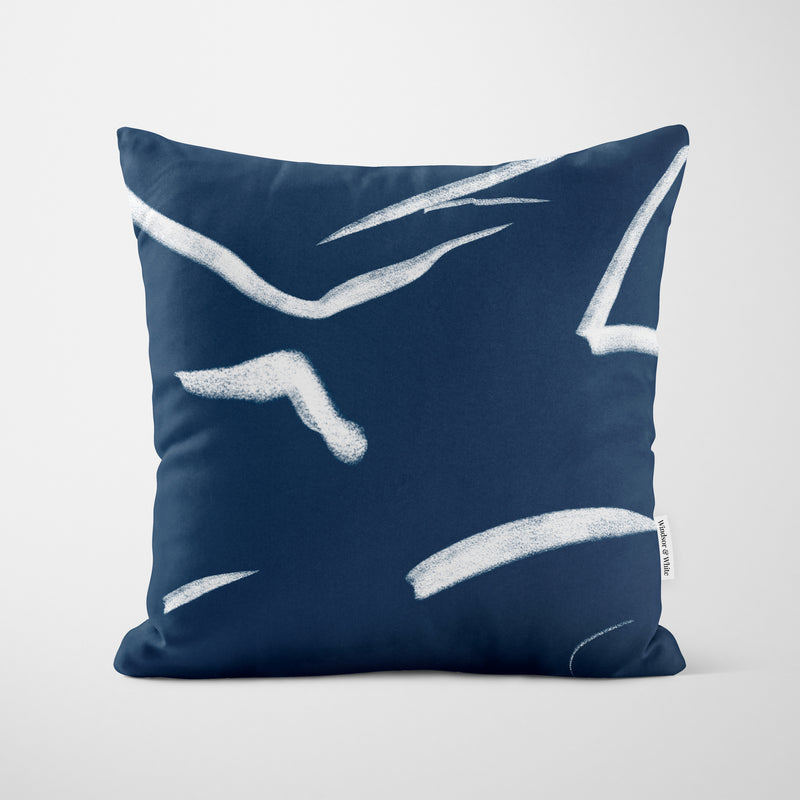 Blue Art Strokes Cushion - Handmade Homeware, Made in Britain - Windsor and White