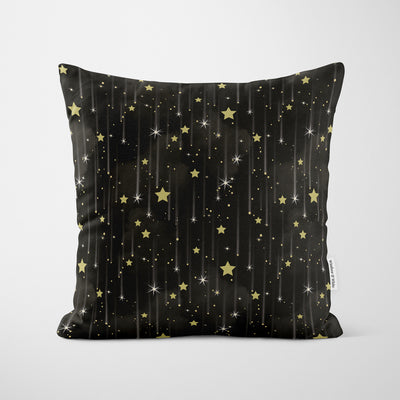 Black Falling Stars Cushion - Handmade Homeware, Made in Britain - Windsor and White