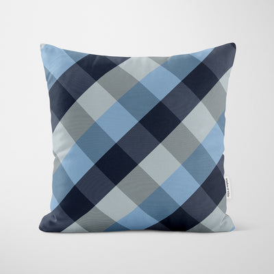 Modern Plaid Navy Blue Cushion - Handmade Homeware, Made in Britain - Windsor and White