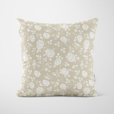 Champagne Rose Stencil Pattern Cushion - Handmade Homeware, Made in Britain - Windsor and White