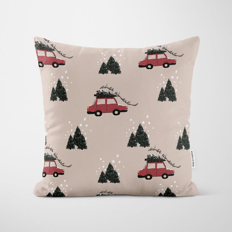 Christmas Cars Light Brown Cushion
