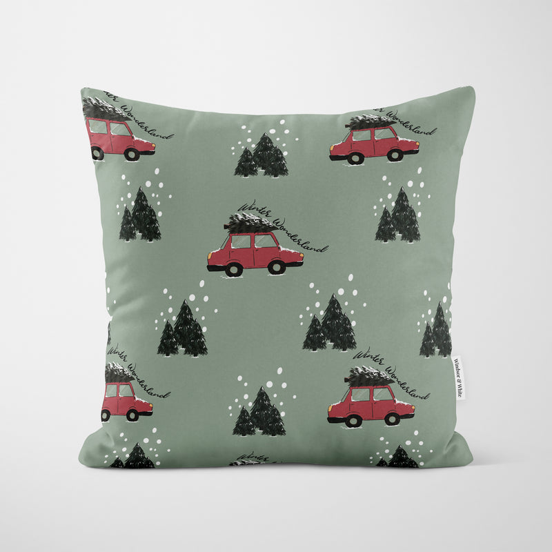 Christmas Cars Sage Cushion