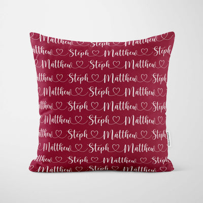 Personalised Heart Couples Name Cushion Red