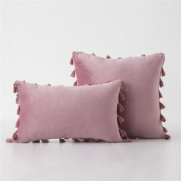 Light Mauve Velvet Tassle Cushion - Handmade Homeware, Made in Britain - Windsor and White