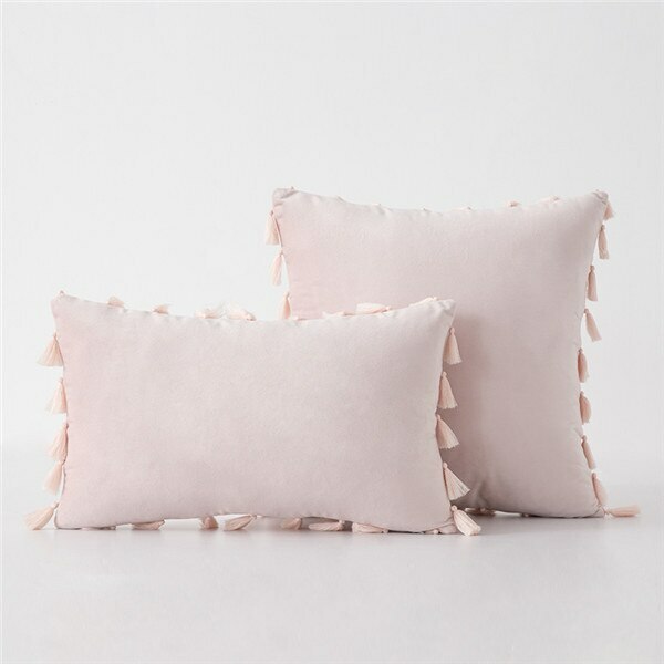 Soft Pink Velvet Tassle Cushion - Handmade Homeware, Made in Britain - Windsor and White