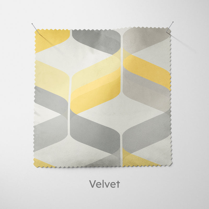 Grey Yellow Retro Geometric Fabric - Handmade Homeware, Made in Britain - Windsor and White