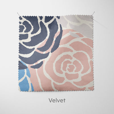 Rose Stamp Pink Blue Cushion - Handmade Homeware, Made in Britain - Windsor and White