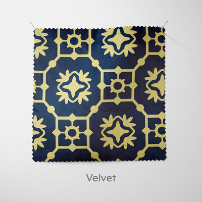 Navy Gold Moroccan Tiles Fabric - Handmade Homeware, Made in Britain - Windsor and White