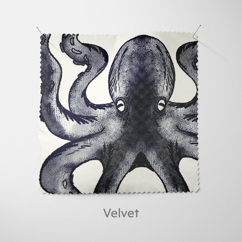 Blue Octopus Print White Cushion - Handmade Homeware, Made in Britain - Windsor and White