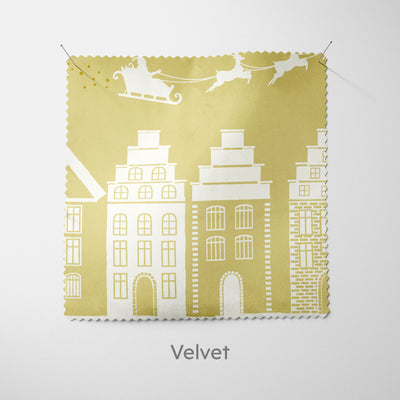 Personalised Gold Village Christmas Cushion